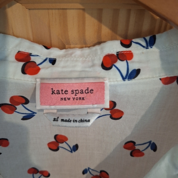 Kate Spade Cherry toss tie-front top, French cream, all cotton XL - Picture 6 of 10
